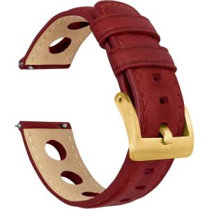 imageBarton Racing amp Rally Horween Leather Straps with Integrated Quick Release Spring Bars  Standard Length fits Wrists 5 to 818mm 19mm 20mm 21mm 22mm 23mm amp 24mm Watch Bands  Choose Strap Color amp WidthCrimson Red Rally Style  Gold Buckle