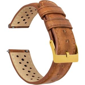 imageBarton Racing amp Rally Horween Leather Straps with Integrated Quick Release Spring Bars  Standard Length fits Wrists 5 to 818mm 19mm 20mm 21mm 22mm 23mm amp 24mm Watch Bands  Choose Strap Color amp WidthCaramel Racing Style  Gold Buckle