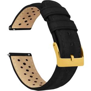 imageBarton Racing amp Rally Horween Leather Straps with Integrated Quick Release Spring Bars  Standard Length fits Wrists 5 to 818mm 19mm 20mm 21mm 22mm 23mm amp 24mm Watch Bands  Choose Strap Color amp WidthBlack Racing Style  Gold Buckle