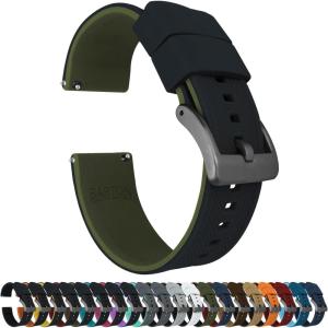 imageBARTON Elite Silicone Watch Bands  Quick Release  Choose Strap Color amp Buckle Color Stainless Steel Black PVD or Gunmetal Grey  18mm 20mm 22mm amp 24mm Watch StrapsBlack Top  Army Green Bottom  Gunmetal Grey