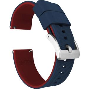 imageBARTON Elite Silicone Watch Bands  Quick Release  Choose Strap Color amp Buckle Color Stainless Steel Black PVD or Gunmetal Grey  18mm 20mm 22mm amp 24mm Watch StrapsNavy Blue Top  Crimson Red Bottom