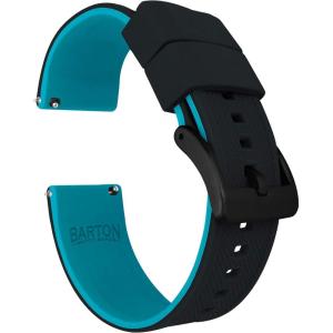 imageBARTON Elite Silicone Watch Bands  Quick Release  Choose Strap Color amp Buckle Color Stainless Steel Black PVD or Gunmetal Grey  18mm 20mm 22mm amp 24mm Watch StrapsBlack Top  Aqua Blue Bottom  Black PVD Buckle