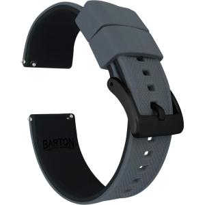imageBARTON Elite Silicone Watch Bands  Quick Release  Choose Strap Color amp Buckle Color Stainless Steel Black PVD or Gunmetal Grey  18mm 20mm 22mm amp 24mm Watch StrapsSmoke Grey Top  Black Bottom  Black PVD Buckle