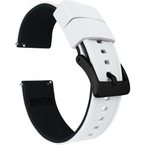 imageBARTON Elite Silicone Watch Bands  Quick Release  Choose Strap Color amp Buckle Color Stainless Steel Black PVD or Gunmetal Grey  18mm 20mm 22mm amp 24mm Watch StrapsWhite Top  Black Bottom  Black PVD Buckle