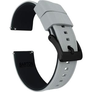 imageBARTON Elite Silicone Watch Bands  Quick Release  Choose Strap Color amp Buckle Color Stainless Steel Black PVD or Gunmetal Grey  18mm 20mm 22mm amp 24mm Watch StrapsCool Grey Top  Black Bottom  Black PVD Buckle