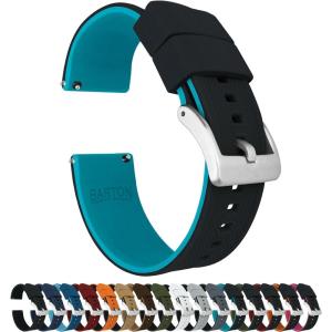imageBARTON Elite Silicone Watch Bands  Quick Release  Choose Strap Color amp Buckle Color Stainless Steel Black PVD or Gunmetal Grey  18mm 20mm 22mm amp 24mm Watch StrapsBlack Top  Aqua Blue Bottom
