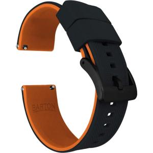 imageBARTON Elite Silicone Watch Bands  Quick Release  Choose Strap Color amp Buckle Color Stainless Steel Black PVD or Gunmetal Grey  18mm 20mm 22mm amp 24mm Watch StrapsBlack Top  Pumpkin Orange Bottom  Black PVD Buckle