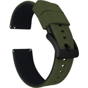 imageBARTON Elite Silicone Watch Bands  Quick Release  Choose Strap Color amp Buckle Color Stainless Steel Black PVD or Gunmetal Grey  18mm 20mm 22mm amp 24mm Watch StrapsArmy Green Top  Black Bottom  Black PVD Buckle