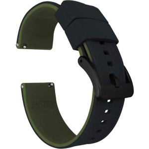 imageBARTON Elite Silicone Watch Bands  Quick Release  Choose Strap Color amp Buckle Color Stainless Steel Black PVD or Gunmetal Grey  18mm 20mm 22mm amp 24mm Watch StrapsBlack Top  Army Green Bottom  Black PVD Buckle