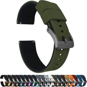 imageBARTON Elite Silicone Watch Bands  Quick Release  Choose Strap Color amp Buckle Color Stainless Steel Black PVD or Gunmetal Grey  18mm 20mm 22mm amp 24mm Watch StrapsArmy Green Top  Black Bottom  Gunmetal Grey