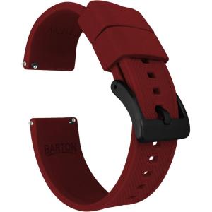imageBARTON Elite Silicone Watch Bands  Quick Release  Choose Strap Color amp Buckle Color Stainless Steel Black PVD or Gunmetal Grey  18mm 20mm 22mm amp 24mm Watch StrapsCrimson Red  Black PVD Buckle