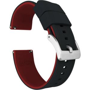 imageBARTON Elite Silicone Watch Bands  Quick Release  Choose Strap Color amp Buckle Color Stainless Steel Black PVD or Gunmetal Grey  18mm 20mm 22mm amp 24mm Watch StrapsBlack Top  Crimson Red Bottom