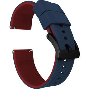 imageBARTON Elite Silicone Watch Bands  Quick Release  Choose Strap Color amp Buckle Color Stainless Steel Black PVD or Gunmetal Grey  18mm 20mm 22mm amp 24mm Watch StrapsNavy Blue Top  Crimson Red Bottom  Black PVD Buckle