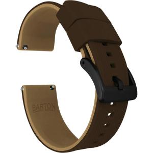 imageBARTON Elite Silicone Watch Bands  Quick Release  Choose Strap Color amp Buckle Color Stainless Steel Black PVD or Gunmetal Grey  18mm 20mm 22mm amp 24mm Watch StrapsChocolate Brown Top  Khaki Bottom  Black PVD Buckle