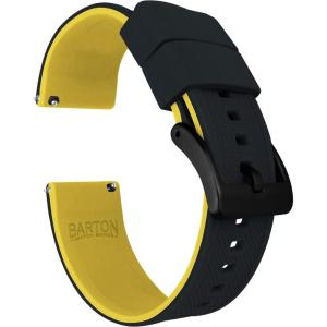 imageBARTON Elite Silicone Watch Bands  Quick Release  Choose Strap Color amp Buckle Color Stainless Steel Black PVD or Gunmetal Grey  18mm 20mm 22mm amp 24mm Watch StrapsBlack Top  Yellow Bottom  Black PVD Buckle