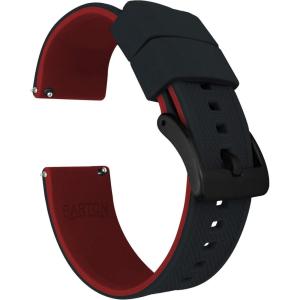 imageBARTON Elite Silicone Watch Bands  Quick Release  Choose Strap Color amp Buckle Color Stainless Steel Black PVD or Gunmetal Grey  18mm 20mm 22mm amp 24mm Watch StrapsBlack Top  Crimson Red Bottom  Black PVD Buckle