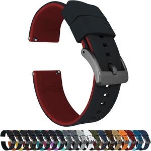 imageBARTON Elite Silicone Watch Bands  Quick Release  Choose Strap Color amp Buckle Color Stainless Steel Black PVD or Gunmetal Grey  18mm 20mm 22mm amp 24mm Watch StrapsBlack Top  Crimson Red Bottom  Gunmetal Grey