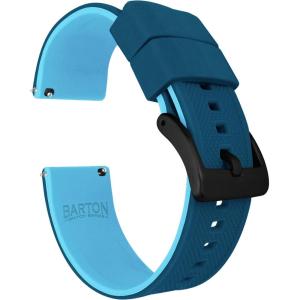 imageBARTON Elite Silicone Watch Bands  Quick Release  Choose Strap Color amp Buckle Color Stainless Steel Black PVD or Gunmetal Grey  18mm 20mm 22mm amp 24mm Watch StrapsTwo Toned Blue Flatwater  Black PVD Buckle