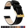 imageBARTON WATCH BANDS  Top Grain Leather Watch Bands Compatible with Apple Watch Models  1 2 3 4 5 6 7 8 9 10 SE Ultra amp Ultra 2Black Leather  Linen White Stitching Gold Buckle