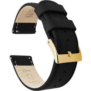 imageBARTON WATCH BANDS  Top Grain Leather Watch Bands Compatible with Apple Watch Models  1 2 3 4 5 6 7 8 9 10 SE Ultra amp Ultra 2Black Leather  Black Stitching Gold Buckle