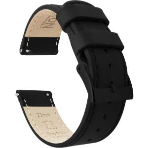 imageBARTON WATCH BANDS  Top Grain Leather Watch Bands Compatible with Apple Watch Models  1 2 3 4 5 6 7 8 9 10 SE Ultra amp Ultra 2Black Leather  Black Stitching Black Buckle