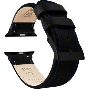 imageBARTON WATCH BANDS  Top Grain Leather Watch Bands Compatible with Apple Watch Models  1 2 3 4 5 6 7 8 9 10 SE Ultra amp Ultra 2Black Leather  Blue Stitching Black Hardware