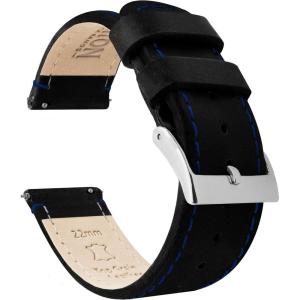 imageBARTON WATCH BANDS  Top Grain Leather Watch Bands Compatible with Apple Watch Models  1 2 3 4 5 6 7 8 9 10 SE Ultra amp Ultra 2Black Leather  Blue Stitching