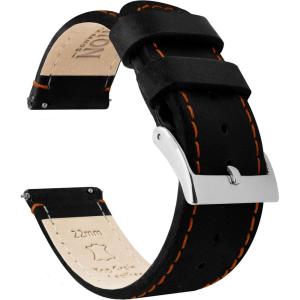 imageBARTON WATCH BANDS  Top Grain Leather Watch Bands Compatible with Apple Watch Models  1 2 3 4 5 6 7 8 9 10 SE Ultra amp Ultra 2Black Leather  Orange Stitching