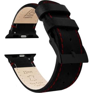 imageBARTON WATCH BANDS  Top Grain Leather Watch Bands Compatible with Apple Watch Models  1 2 3 4 5 6 7 8 9 10 SE Ultra amp Ultra 2Black Leather  Red Stitching Black Hardware