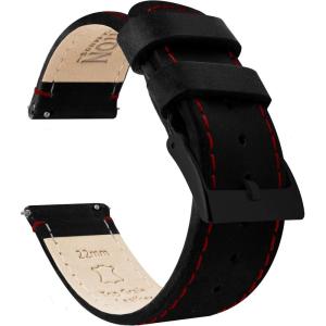 imageBARTON WATCH BANDS  Top Grain Leather Watch Bands Compatible with Apple Watch Models  1 2 3 4 5 6 7 8 9 10 SE Ultra amp Ultra 2Black Leather  Red Stitching Black Buckle