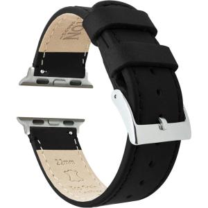 imageBARTON WATCH BANDS  Top Grain Leather Watch Bands Compatible with Apple Watch Models  1 2 3 4 5 6 7 8 9 10 SE Ultra amp Ultra 2Black Leather  Stitching