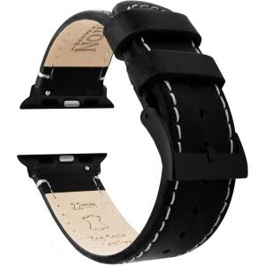 imageBARTON WATCH BANDS  Top Grain Leather Watch Bands Compatible with Apple Watch Models  1 2 3 4 5 6 7 8 9 10 SE Ultra amp Ultra 2Black Leather  White Stitching Black Hardware