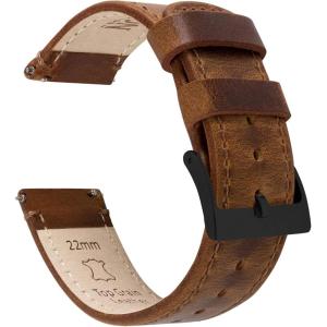 imageBARTON WATCH BANDS  Top Grain Leather Watch Bands Compatible with Apple Watch Models  1 2 3 4 5 6 7 8 9 10 SE Ultra amp Ultra 2Caramel Tan Leather  Stitching Black Buckle