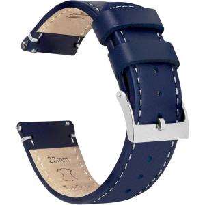 imageBARTON WATCH BANDS  Top Grain Leather Watch Bands Compatible with Apple Watch Models  1 2 3 4 5 6 7 8 9 10 SE Ultra amp Ultra 2Navy Blue Leather  Linen White Stitching