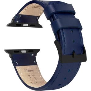 imageBARTON WATCH BANDS  Top Grain Leather Watch Bands Compatible with Apple Watch Models  1 2 3 4 5 6 7 8 9 10 SE Ultra amp Ultra 2Navy Blue Leather  Stitching Black Hardware