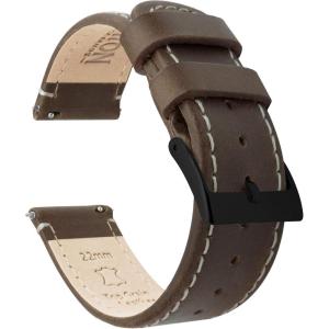 imageBARTON WATCH BANDS  Top Grain Leather Watch Bands Compatible with Apple Watch Models  1 2 3 4 5 6 7 8 9 10 SE Ultra amp Ultra 2Saddle Leather  Linen White Stitching Black Buckle