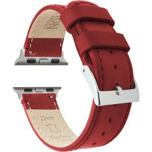 imageBARTON WATCH BANDS  Top Grain Leather Watch Bands Compatible with Apple Watch Models  1 2 3 4 5 6 7 8 9 10 SE Ultra amp Ultra 2Vintage Crimson Red