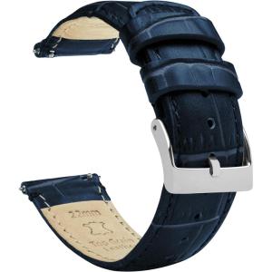 imageBARTON WATCH BANDS 20mm Navy Blue  Long  Alligator Grain  Quick Release Leather Watch Bands
