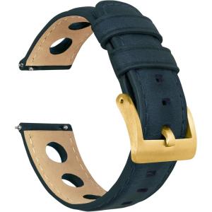 imageBarton Racing amp Rally Horween Leather Straps with Integrated Quick Release Spring Bars  Watch BandsNavy Blue Rally Style  Gold Buckle
