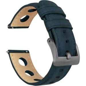 imageBarton Racing amp Rally Horween Leather Straps with Integrated Quick Release Spring Bars  Watch BandsNavy Blue Rally Style  Gunmetal Buckle