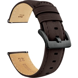 image:imageBARTON WaterResistant Leather Watch Bands  Quick ReleaseDark Brown Gunmetal Grey Buckle