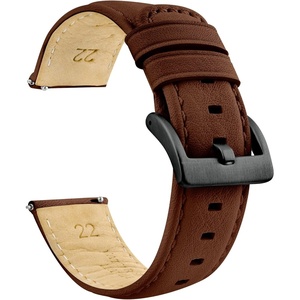 image:imageBARTON WaterResistant Leather Watch Bands  Quick ReleaseLight Brown Gunmetal Grey Buckle
