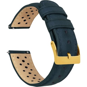 image:imageBarton Racing amp Rally Horween Leather Straps with Integrated Quick Release Spring Bars  Watch BandsNavy Blue Racing Style  Gold Buckle