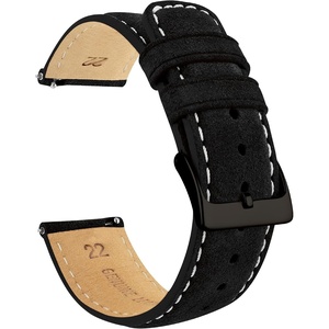 image:imageBARTON Suede Leather Watch Bands  Quick Release Watch StrapsBlack Black PVD Buckle