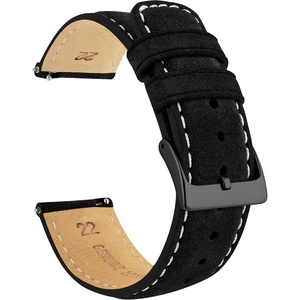 image:imageBARTON Suede Leather Watch Bands  Quick Release Watch StrapsBlack Gunmetal Grey Buckle