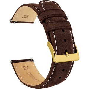 image:imageBARTON Suede Leather Watch Bands  Quick Release Watch StrapsChocolate Brown Gold Buckle