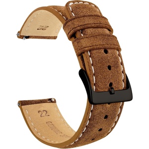 image:imageBARTON Suede Leather Watch Bands  Quick Release Watch StrapsCognac Brown Black PVD Buckle