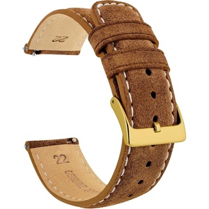 image:imageBARTON Suede Leather Watch Bands  Quick Release Watch StrapsCognac Brown Gold Buckle