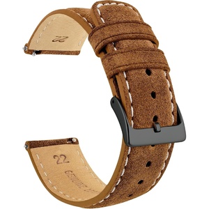 image:imageBARTON Suede Leather Watch Bands  Quick Release Watch StrapsCognac Brown Gunmetal Grey Buckle