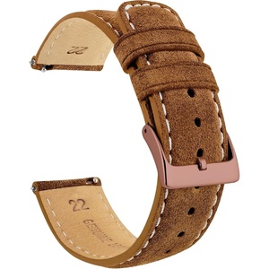 image:imageBARTON Suede Leather Watch Bands  Quick Release Watch StrapsCognac Brown Rose Gold Buckle
